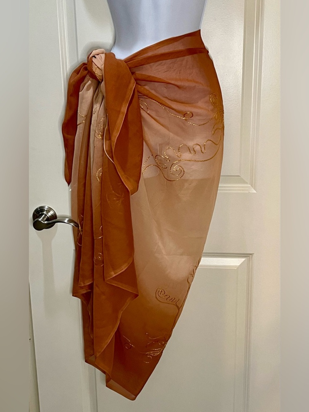 Punta Cana Rust & Peach Embroidered Sarong Wrap 44x73